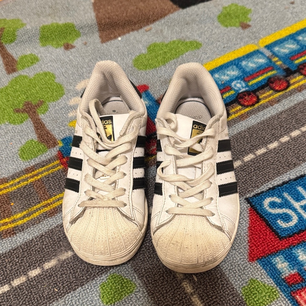 Adidas Kids White and Black Striped Sneakers 13